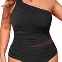 Aqua Eve Plus Size One Piece Swimsuit for Women Tummy Control Bathing Suits One Shoulder Swimwear (Black Solid Strap) size 22 plus