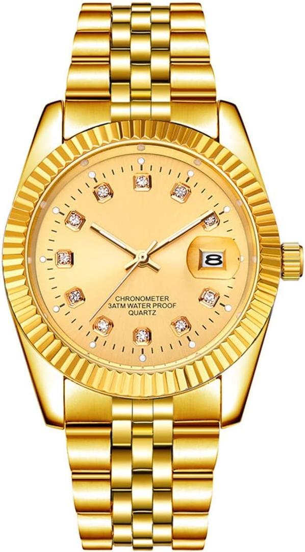 SENRUD Men's Classic Design Analog Quartz Watches Fashion Business Watch Stainless Steel Waterproof Date Casual Wrist Watch for Men (Gold)