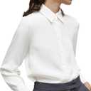 Women's Button Down Shirt Classic Long Sleeve Collared Tops Work Office Chiffon Blouse, Small