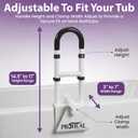 Adjustable Bathtub Grab Bar for Seniors and Fall Risk Patients - Safety Handle Rail for Fall Prevention - Universal Clamp On Bar