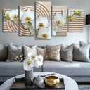 Youkiswallart 5 Piece Living Room Wall Art White Butterfly Orchid Brown Wall Art Large Abstract Pictures Canvas Print Wall Painting Modern Artwork Wall Dcor for Bedroom Office