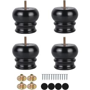 Michanco 3 Inch Chunky Bun Feet Set of 4 Wood Legs for Furniture Replacement Wooden Black Feet for Sofa Couch Ottoman Screw in