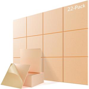 22 Pack Self-Adhesive Acoustic Panels, 12" X 12" X 0.4" High-Density Sound Proof Foam Panels for Walls, Soundproof Wall Panels for Home & Office (Apricot Pink) Basic