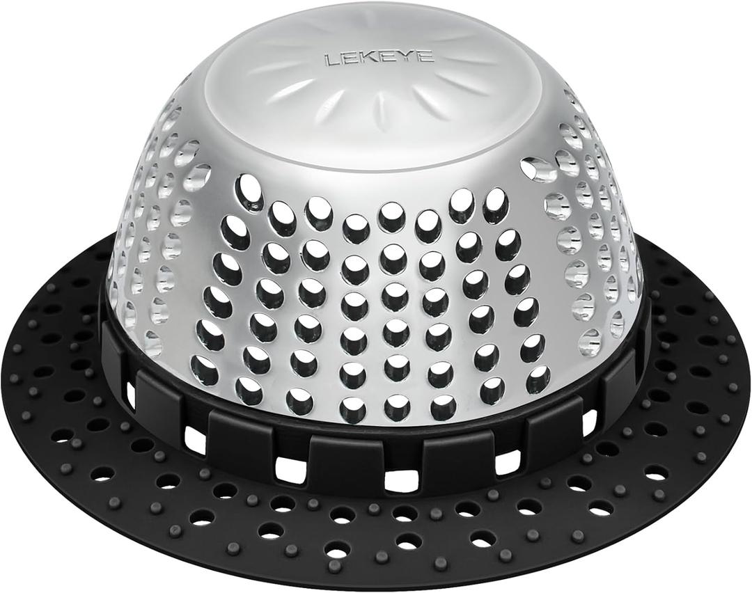 LEKEYE Shower Drain Hair Catcher/Bathtub Drain Cover/Drain Protector for Pop-Up & Regular Drains(Black)