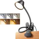 LEPOWER Clip on Light, Reading Lights for Books in Bed with 5 Colors & Stepless Dimming, RG0 Eye-Care, Amber Glow Light & Auto Timer, Strong Clamp with Adapter for Headboard, Bedside, Desk, Black