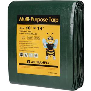 Heavy Duty Double-Sided Waterproof Poly Tarp 10x14 Feet 8mil Thick Polyethylene Tarps, Perfect for Outdoor Use, Plastic Cover & Mat for Tent Camping Storage Boat Bikes Vehicles