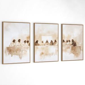 GUBIYU Jesus Wall Art Framed Set of 3 Christian Last Supper Wall Decor Art Christ Jesus Canvas Bible Renaissance Painting Religious Poster The Last Super Pictures for Dining Room Living Room 16"x24"