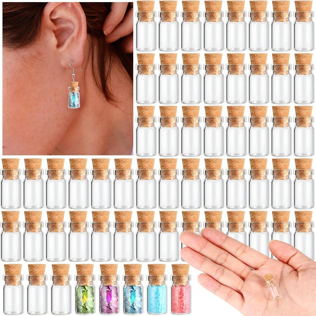 Thyle 300 Pieces 1ml Tiny Mini Glass Jars Bottles with Cork Stoppers Small Clear Vials for Necklace Bracelet Pendants Arts Crafts Projects DIY Art Crafts Wedding Favors