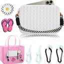 Silicone Phone Holder for Bogg Bag Accessories Inserts,Daisy Slipper Charms for Bogg Beach Bag Accessories,Bogg Organizer Wallet Pouch with Zipper,4pcs Hooks Clips Set for Simply Modern Bag (Gray)