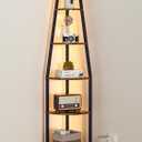 Furnulem 5 Tier Corner Shelf with LED Light, 67.2 Tall Standing Shelf for Wall Corner, Narrow Bookshelf Ladder Shelf for Bedroom, Living Room, Plant, Wood Storage Rack, Metal Frame (Rustic Brown)