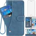 Asuwish Compatible with iPhone 6 6s Wallet Case Tempered Glass Screen Protector Flip Card Holder Stand Cell Phone Cover for iPhone6 Six i6 S iPhone6s iPhine6s iPhones6s i Phone6s Phone6 6a S6 Blue