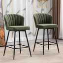 Green Leather Bar Stools Set of 2 Mid Century Modern Counter Stools 26 Inch Counter Height Stool Chairs Upholstered Kitchen Island Chairs with Back, PU Faux Letaher