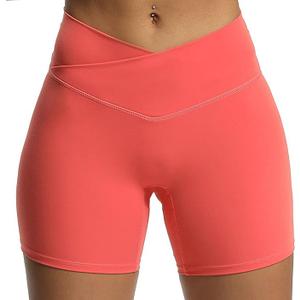 Aoxjox Metamorph Workout Biker Shorts for Women Tummy Control High Waisted Athletic Gym Running Deep V Yoga Short 6" (Spiced Coral, XX-Small)