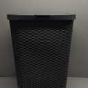 Mind Reader Slim Laundry Hamper with Lid, 40L Clothes Basket, Premium Wicker Design, Plastic, Gray (Single)