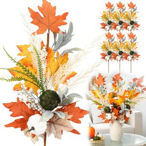 Giegxin 6 Pcs Artificial Fall Branches 24" Tall Eucalyptus Berries Pumpkins Lamb Ears Leaves Autumn Branches Faux Fall Stems Plants for Vase Thanksgiving Farmhouse Kitchen Table Centerpiece Decor