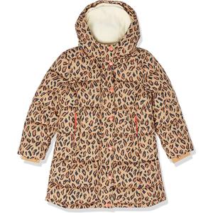 Amazon Essentials Toddler Girls' Long Heavyweight Hooded Puffer Jacket, Camel Cheetah Print, 2T