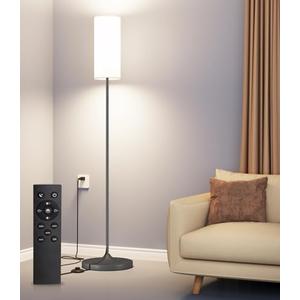 Floor Lamp,Modern Tall Lamp with Foot Switch,12W Led Bulb with Remote Custom Color Temperature,Pole Lamp with Lampshade,Standing Lamp for Bedroom Office Living Room,Matte Black