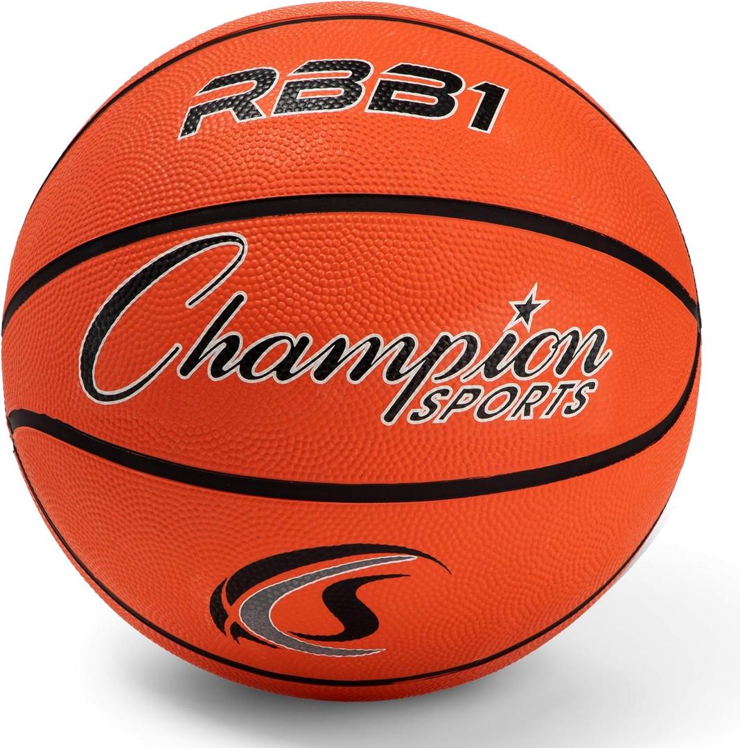 Champion Sports Rubber Basketballs  Durable Indoor & Outdoor Training & Recreational Game Balls, Multiple Sizes & Colors (Orange)
