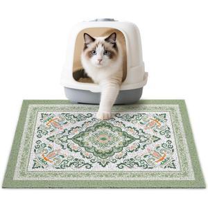 Unicorn Catcher Cat Litter Mat 24" x 15" Non-Slip Litter Box Mat Washable Litter Catcher Mat for Litter Box Indoor Food Mat Supplies Essentials, DarkSeaGreen