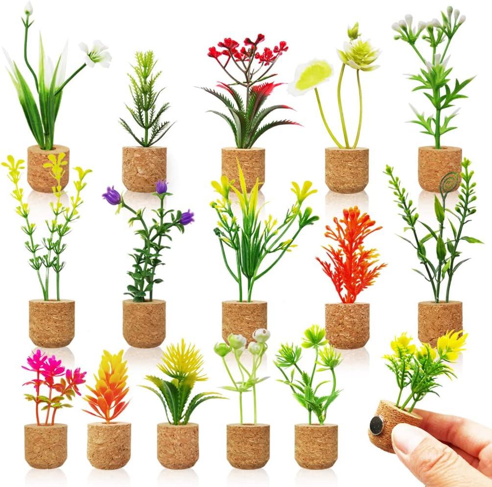 Fridge Magnets-Mini Artificial Plants Refrigerator Magnets Potted Magnet Stickers Cute for White Boards Home Office Decor (16)