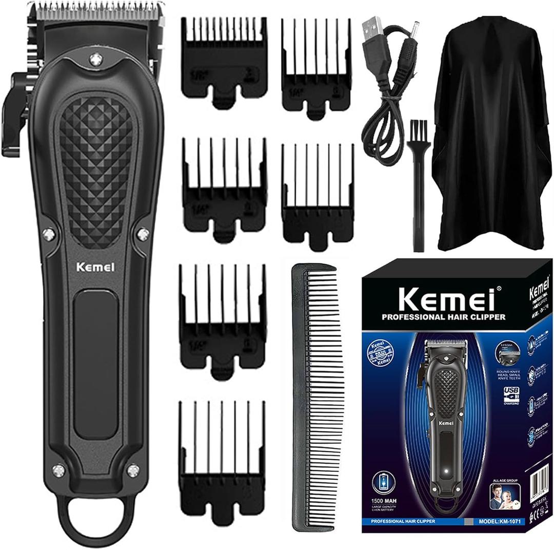 KEMEI Hair Clippers for Men Professional Cordless&Corded Barber Clippers for Hair Cutting & Grooming, Rechargeable Beard Trimmer for Men,KM-1071 (Black)