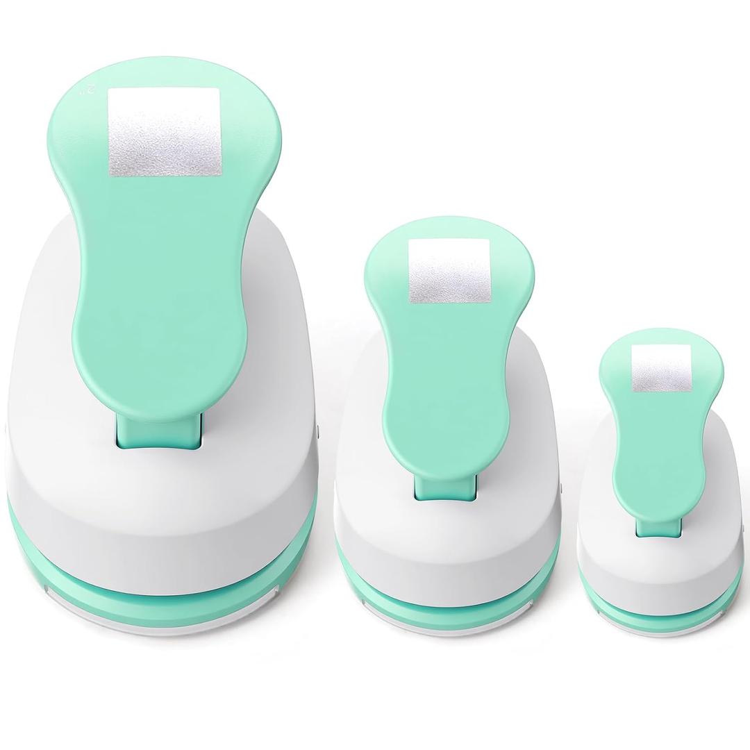 CHENGU 3 Pack Square Craft Hole Punch Corner to Corner 2, 1 and 5/8 Inch Punch Paper Punchers with 10 Pcs Sticker, Cutter Green for Card Making Scrapbook DIY Albums Photo Office Supplies