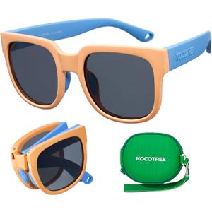 KOCOTREE Foldable Kids Sunglasses, Colourful Flexible Frames for Boys & Girls, Single-Pack (Orange)