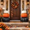 23 Inch Large Stacked Faux Pumpkins,3-Tier Fall Halloween Porch Decoration