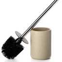 Ceramic Toilet Brush & Holder Set - Freestanding Deep-Cleaning Toilet Bowl Cleaner Brush, Stainless Steel Handle, Small & Sturdy for Storage, Easy to Clean, Non-Scratching