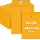 Geyee 100 Pcs 5 x 7" Clasp Envelopes Manilla Gummed Mailing Envelopes Clasp Closure 28 lb Kraft Paper for Document School Office Business Home