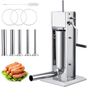 Sausage Stuffer, Manual 22LBS/10L Sausage Maker Machine, Meat Stuffer with Dual Speed, Stainless Steel Heavy Duty Sausage Filler with 5 Stuffing Tubes, for Commercial and Home Use