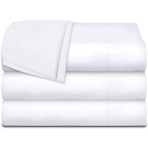 White Classic Twin Flat Sheets 3 Pack, White Cotton Flat Bed Sheet 66x104 Inches, 200 Thread Count Hospital Bed Sheets