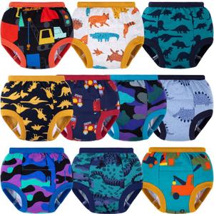 BIG ELEPHANT Toddler Training Pants, Soft Cotton Absorbent Training Underwear for Baby Boys & Girls (3T, Dark Green 10 Pack)