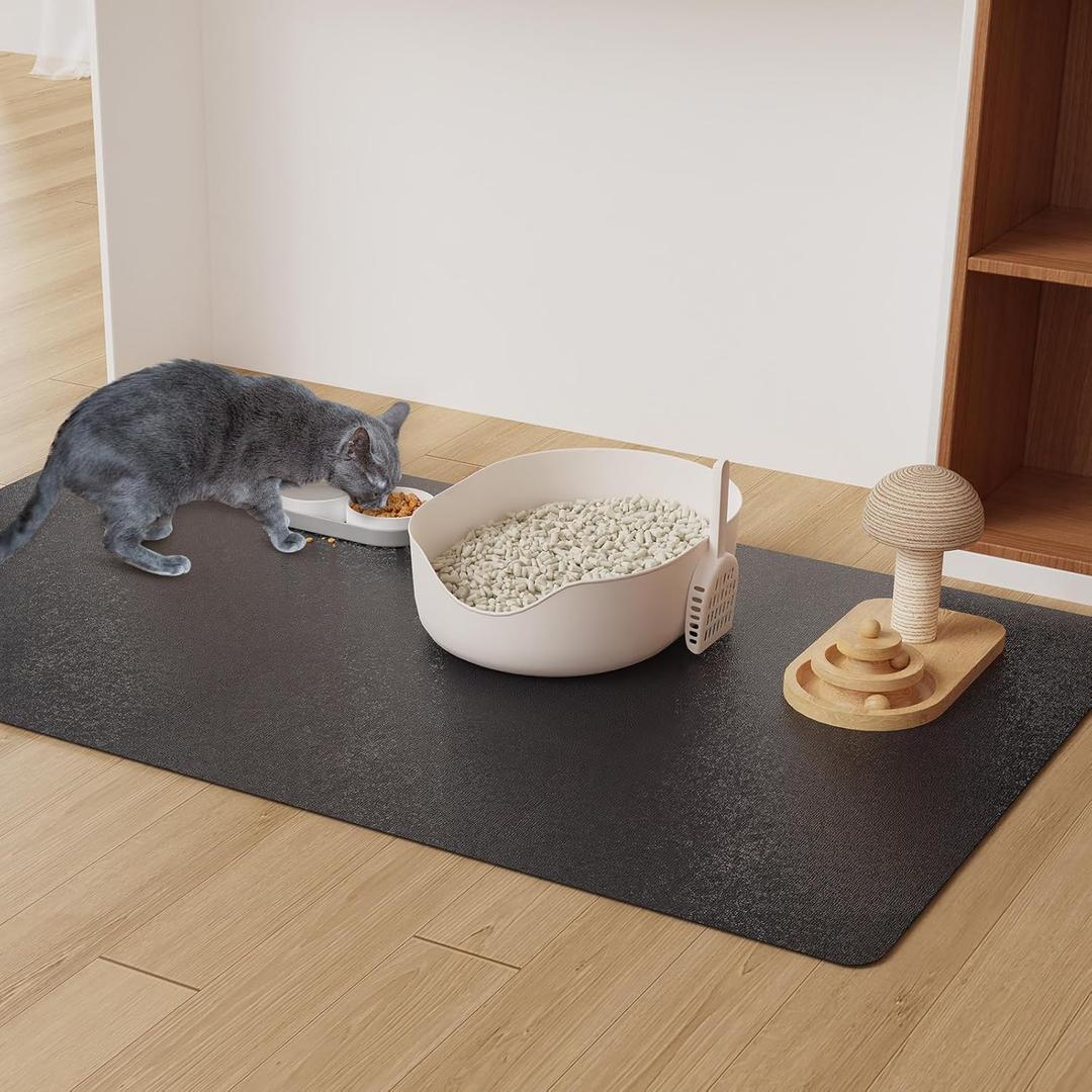 3'5' Black Floor Protector for Home, Waterproof No Spill Vinyl Floor Desk Mat for Office, Plastic Easy Cleaning Area Mat for Hardwood Floor, Kitchen, Pet Feeding Area