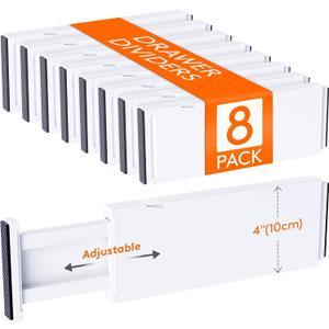 Lifewit 8 Pack Drawer Dividers 4" High,11-17" Adjustable Dresser Drawer Organizers for Clothes, Expandable Dresser Separators in Bedroom/Bathroom/Kitchen/Vanity/Office Organization and Storage, White