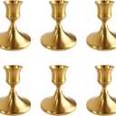 Vintage Brass Gold Taper Candle Holders Set of 6, Metal Candlestick Holders Elegant Handcrafted Décor for Weddings, Dining & Meditation, Table Centerpiece, Party, Christmas Decoration or Home Decor