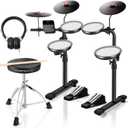 HAMPBACK MK-0 Electric Drum Set with 7'' Quiet Mesh Drum Pads, 8'' Full Rubber Cymbals, 12 Kits and 68 Authentic Sounds, USB MIDI, Throne, Sticks, Headphone, 2 Switch Pedals for Beginners & Kids