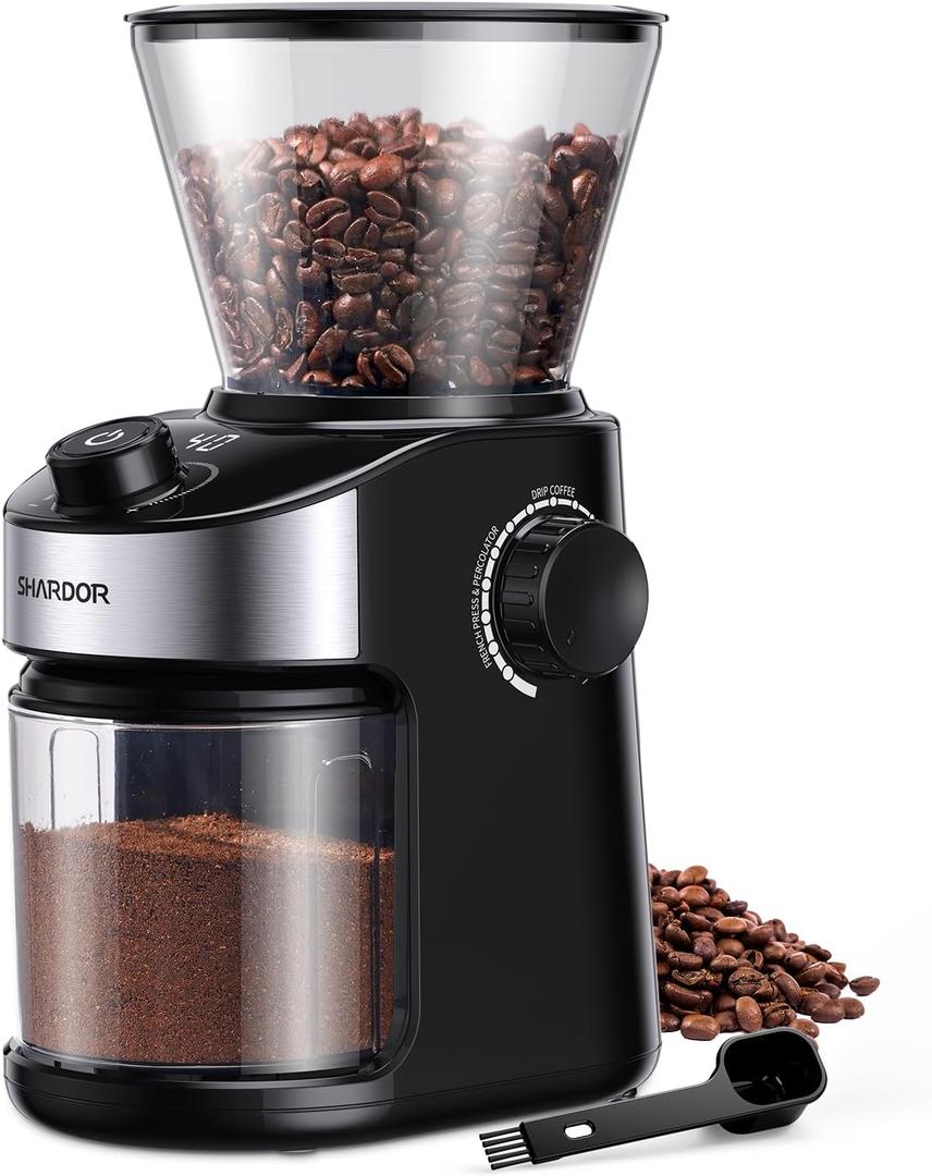 SHARDOR Burr Coffee Grinder Electric with 32 Grinding Sizes, Coffee Bean Grinder with 40 Seconds Adjustable Electronic Timer, Coffee Grinders for Home Use with Chamber Cleaning Button