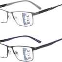 2 Pack Blue Light Blocking Progressive Multifocus Reading Glasse for Men, No Line Bifocal Readers (for Near Range) (Black & Gunmetal)
