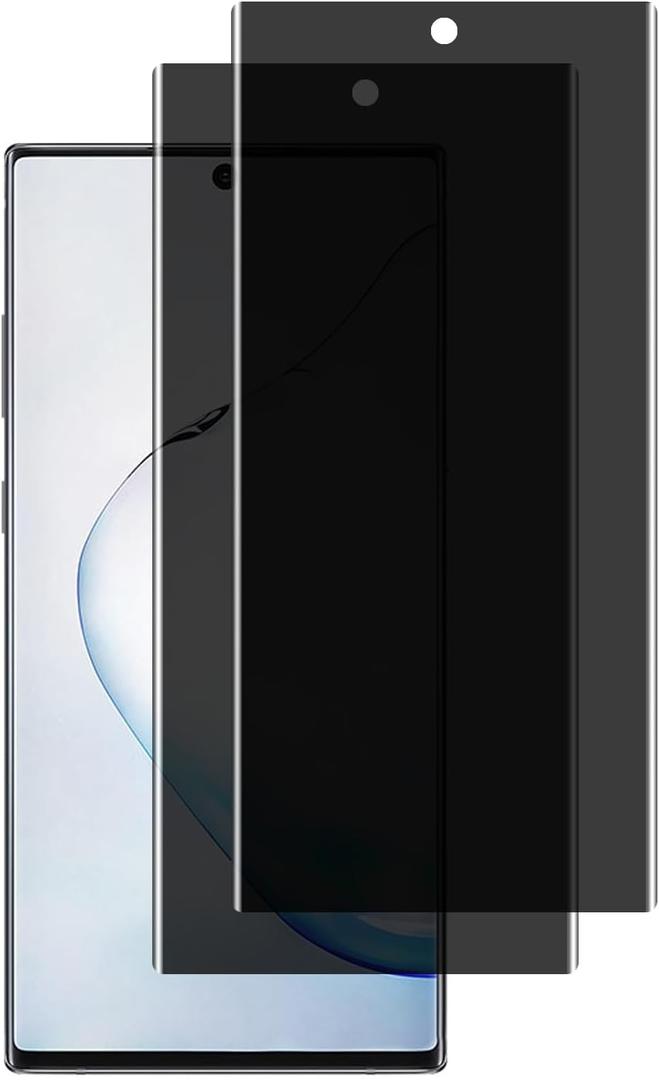 2 Pack Tempered Glass for Samsung Galaxy Note 10 Plus Privacy Screen Protector, 3D Full Coverage Anti-Spy Bubble-Free Anti-Scratch for Samsung Galaxy Note 10 Plus, Case Friendly