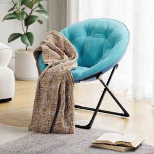 GarveeTech Folding Faux Fur Saucer Chair, Portable Folding Soft Moon Chair, Comfortable Lounge Chair with Metal Frame for Bedroom, Dorm Rooms, Apartments, Lounging, Garden and Courtyard, Green
