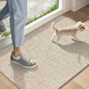LEKEEPGO Ultra Thin Indoor Door Mat 17"x29", Low-Profile Door Mat Indoor Entrance, Non Slip Rubber Backing Inside Doormat Washable Welcome Front Entryway Dirt Trapper Entry Mat, Khaki