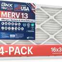 BNX TruFilter 16x30x1 Air Filter MERV 13 (4-Pack) - MADE IN USA - Electrostatic Pleated Air Conditioner HVAC AC Furnace Filters for Allergies, Pollen, Mold, Bacteria, Smoke, Allergen, MPR 1900 FPR 10