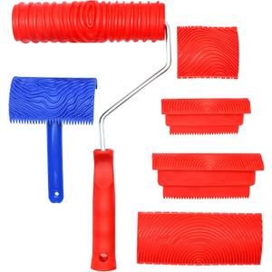 Wood Graining Tool Set 6 PCS Wood Grain Painting Tool Kit Natural Wood Grain Maker Tool with Handle for DIY Table Chair Railings Wall Room Art Paint Decoration