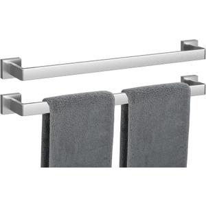 Towel Bar 2 Pack for Bathroom 24 Inch Brush Nickel Towel Holder 12/16/20/24/28/32/36 In Stainless Steel SS304 Rustproof Towel Rack Modern Square Towel Rod for Bathroom Wall(2, Brushed Nickel, 24 Inch)