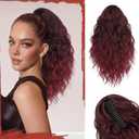 SOFEIYAN Ponytail Extension, 16 inch Claw Clip Ponytail Extension Wavy Curly Ponytails Synthetic Pony Tails Hair Extensions Natural Fake Hairpiece for Women - Black Mix Burgundy Ombre