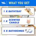 Foldable Bathtub Tray Expandable to 109cm with Bath Bomb and Scented Candle, Adjustable, Waterproof Bamboo Bathtub Caddy with Anti Slip Grip Pads for Home Spa