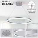 Modern LED Pendant Lighting Ring Chandelier Silver Dimmable LED Chandelier for Dining Room 36W Adjustable Pendant Light Fixture for Living Room Bedroom Home Office Foyer, 3000-6500K D24in