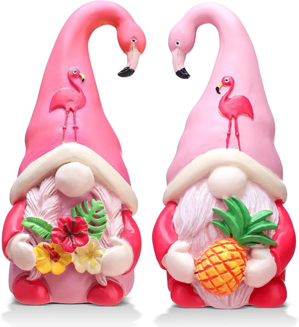 Shappy 2 Pcs Flamingo Gnomes Decor Summer Gnomes Decor Beach Tropical Tiered Tray Kitchen Table Home Decoration Small Statue Flamingo Lovers Gifts Summer Decorations for Home