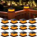 VOLISUN Solar Fence Post Cap Lights 12pack, Black Solar Deck Cap Flame Light Outdoor Waterproof, High Brightness Flickering Flame SMD LED Lighting, for 4x4 Wooden/4x4 5x5 Vinyl Post
